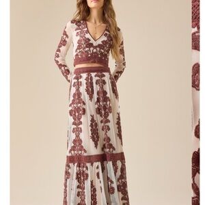 Altar'd State Burgundy and Cream Long Sleeve Dress